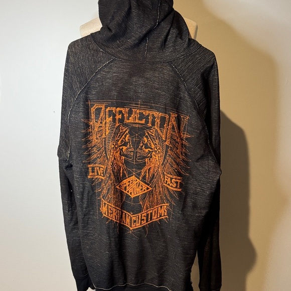 RARE Y2K vintage Affliction reversible Brown Graphic Hoodie 2in1 XL - Picture 3 of 6